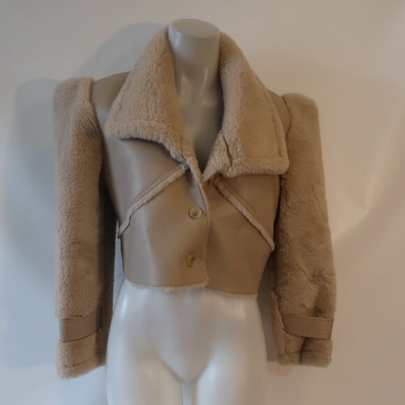 Womens Storets Beige Faux Leather Faux Fur Shearling Style Jacket Coat S/M - Picture 4 of 13
